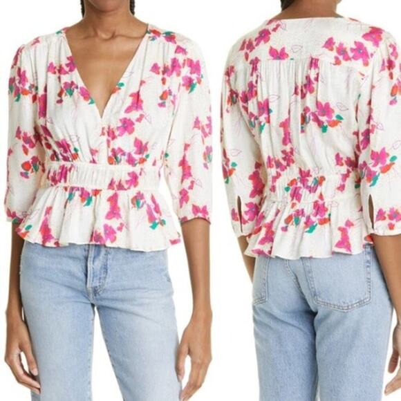 ba&sh Tops - BA&SH Edom Floral Print 3/4 Sleeve Babydoll Blouse Pullover Size 1 (US 4)